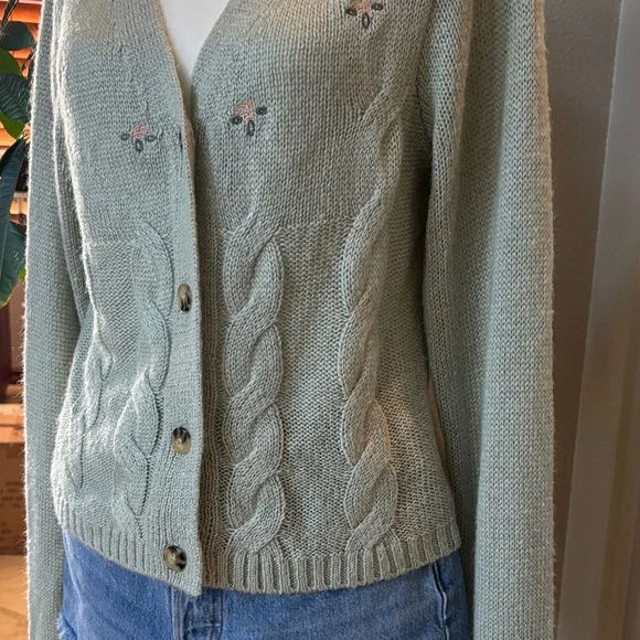 Green Feminine Floral Vintage Inspired Knit Cardigan ✨ - Picture 3 of 10